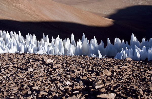 A field of penitentes in Chile -- could the same features on the Jovian moon Eur