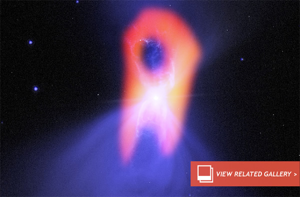 The Boomerang Nebula reveals its true shape with ALMA. (Credit: Bill Saxton; NRA